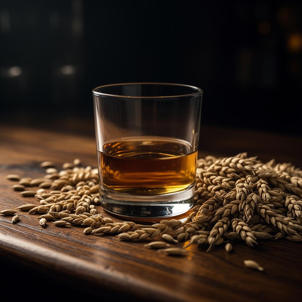 Whiskey glass with grains representing terroir in spirits